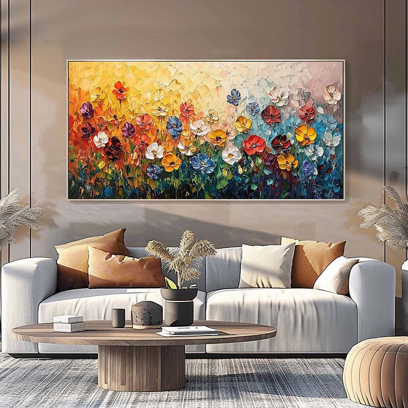 Handmade Original Colorful Flowers Painting Oil Painting On Canvas Abstract Floral Wall Art for Home Decor With Stretched Frame/Without Inner Frame Painting2
