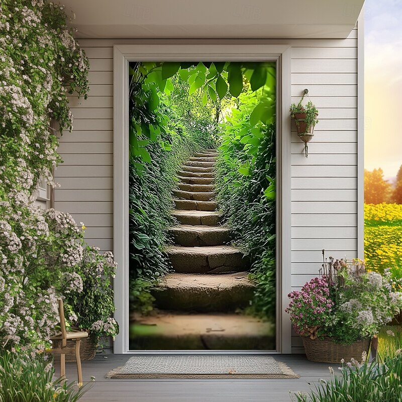 Landscape Door Decorations Door Covers Forest Stairs Door Tapestry Door Curtain Decoration Backdrop Indoor/Outdoor Door Banner for Front Door Farmhouse3