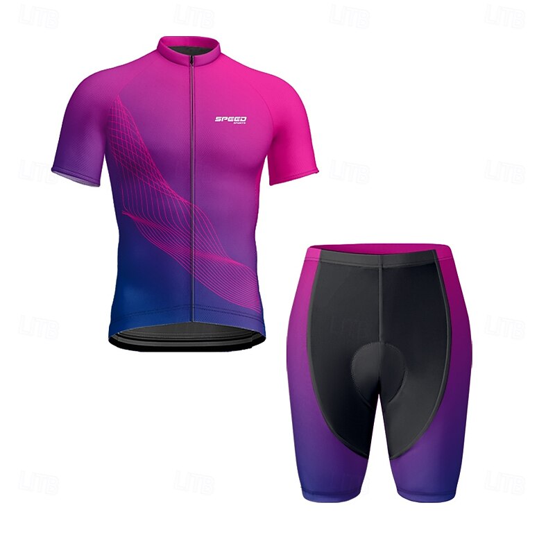 Men's Cycling Jersey with Shorts Geometric Gradient Short Sleeve Bike Clothing Suit with 3 Rear Pockets Mountain Bike MTB Road Bike Cycling Front Zipper Sweat wicking Comfortable Breathable Sports2