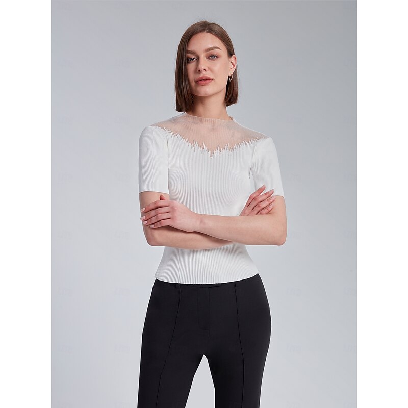 Chiffon See-Through Ribbed Knit Top2