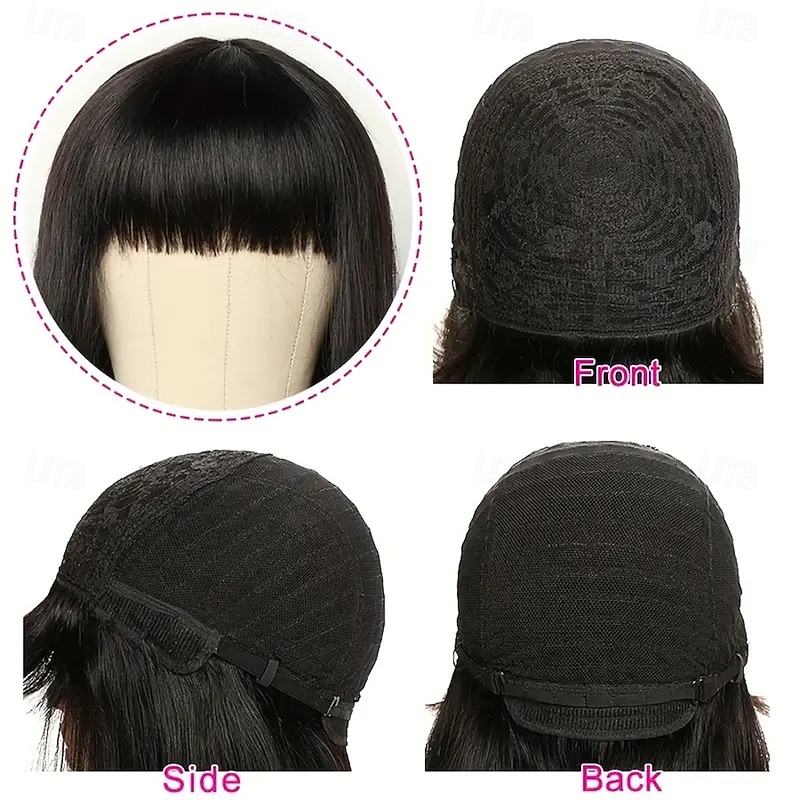 Machine Made Wig Black Straight Human Hair 150% Density For Black Women4