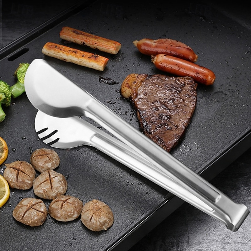 1Pc Stainless Steel BBQ Tongs - Heat Resistant & Non-Magnetic Food Clip for Outdoor Grilling - Safe & Durable2