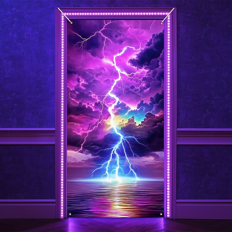 Blacklight Door Decorations Door Covers Glow in the Dark Landscape Lightning Door Tapestry Door Curtain Decoration Backdrop Indoor/Outdoor Door Banner for Front Door Farmhouse2