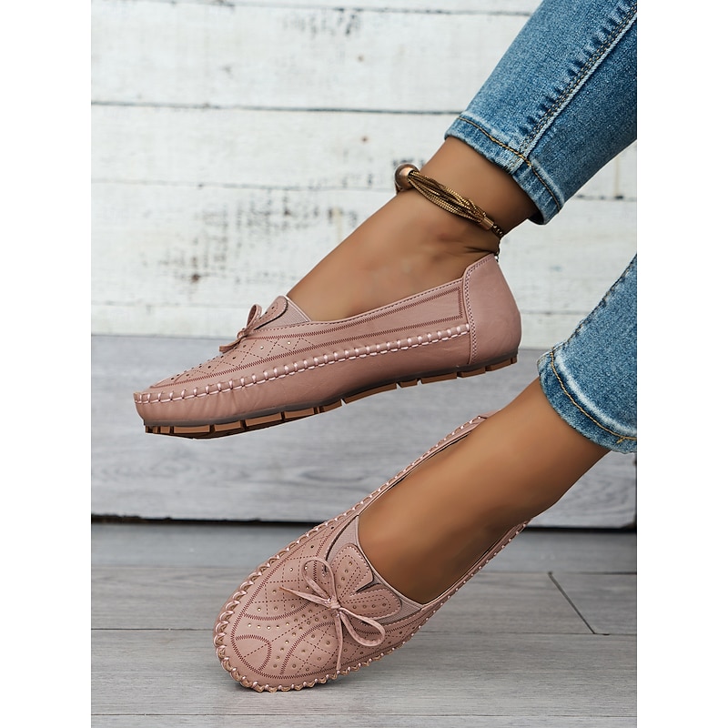 Moccasin Loafers for Women – Soft Shoes with Bow Detail and Rhinestone Design, Ideal for Casual Comfort and Spring/Summer Walks3