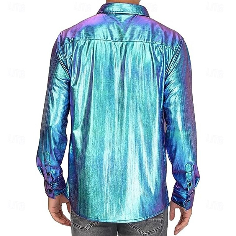 Men's Waffle Shirt Casual Shirt Button Up Shirt Blue Long Sleeve Plain Laser Lapel Vacation Hawaiian Button-Down Clothing Apparel Polyester Fashion Casual Comfortable2