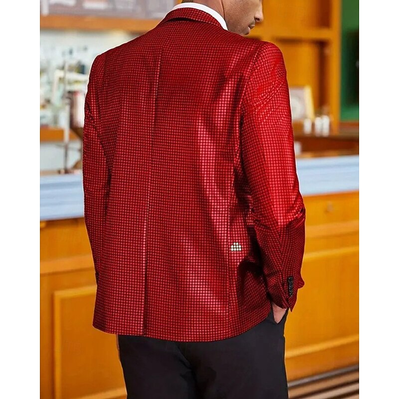Men's Blazer Performance Stage Wedding Party Vintage Fashion Spring Autumn / Fall Polyester Solid Color Pocket Buttons Comfortable Single Breasted Blazer Silver Black Red Blue3