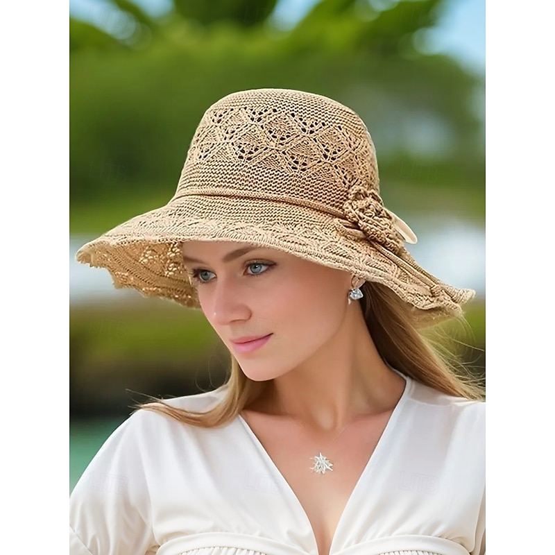 Women's Bohemian Crochet Sun Hat with 3D Floral Decoration - Foldable, Lightweight and Breathable, Perfect for Summer, Beach and Outdoor Activities