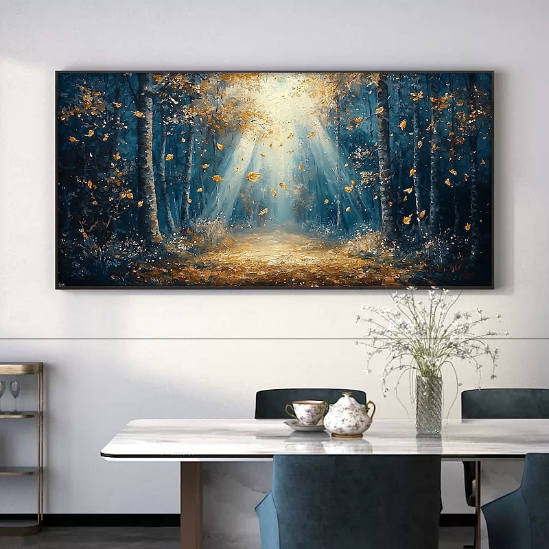 Handmade Original Green Forest Painting Oil Painting On Canvas Abstract Tree Scenery Wall Art for Home Decor With Stretched Frame/Without Inner Frame Painting