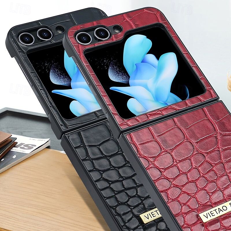 Phone Case For Samsung Galaxy Z Flip 5 Z Flip 4 Z Flip 3 Back Cover Shockproof Retro PU Leather3