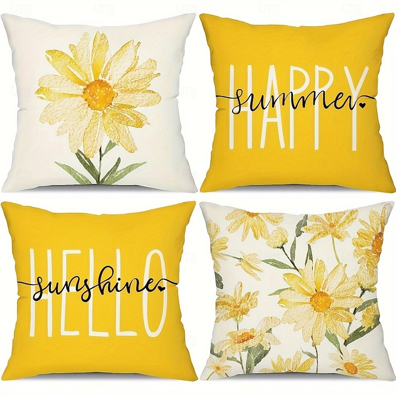 Floral Decorative Toss Pillows Cover 4PC Soft Square Couch Cushion Case Pillowcase for Farmhouse Bedroom Livingroom Sofa Chair