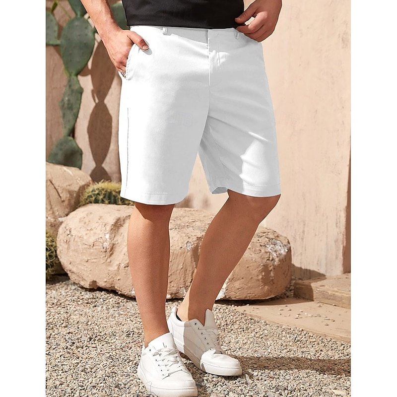 Men's Shorts Dress Shorts Summer Shorts Golf Shorts Pocket Straight Leg Plain Breathable No-Iron Knee Length Business Casual Daily Fashion Streetwear Black White