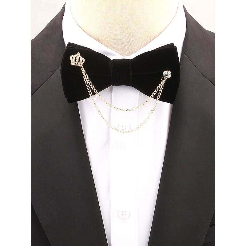 Men's Velvet Bow Tie with Crown and Chain Detail – Elegant Accessory for Formal Occasions, Weddings and Tuxedos4