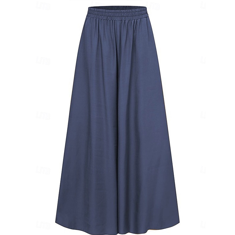 Women's Culottes Wide Leg Chinos Fashion Streetwear Full Length High Waist Plain Elastic Waistband Comfy Soft Comfortable Micro-elastic Outdoor Street Camel Robin's Egg Blue Black Summer Spring2