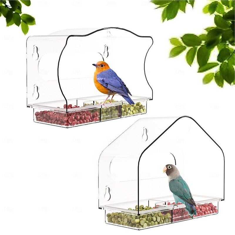 Transparent Acrylic Bird Feeder - Wall-Mounted, Suction Cup Design (Clear) - Easy to Clean & Weatherproof - Ideal for Elderly & Kids