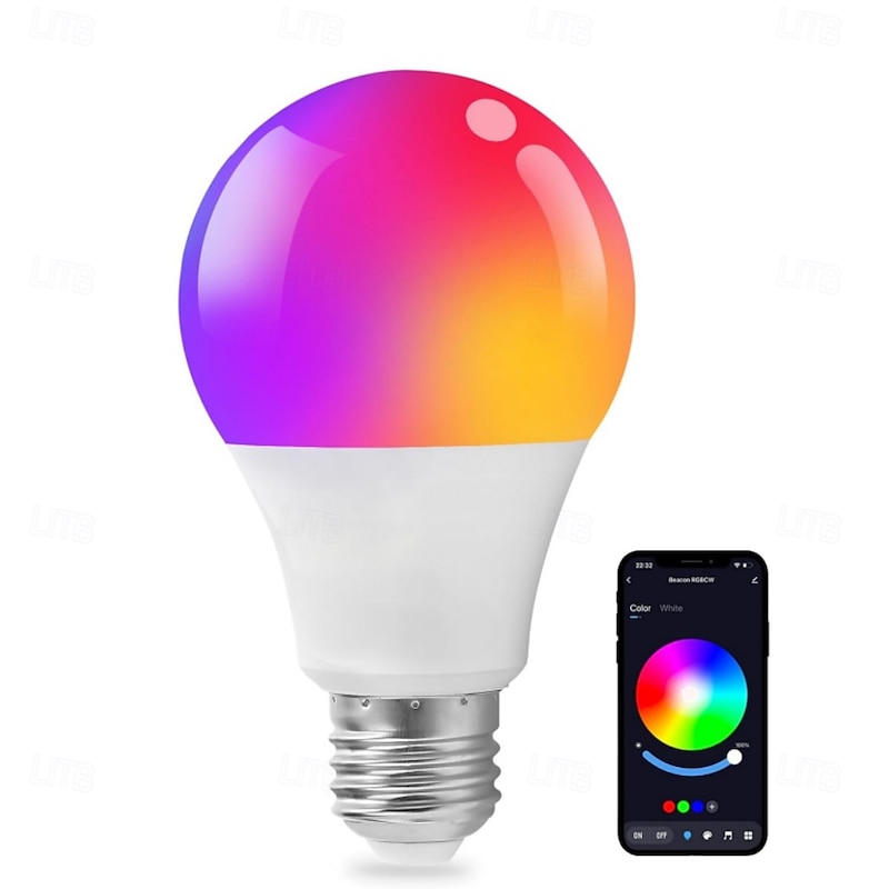 A19 E27 RGB Smart Light Bulb – Bluetooth & WiFi Color Changing, Dimmable 10W LED Bulb with Music Sync, Works with Tuya APP