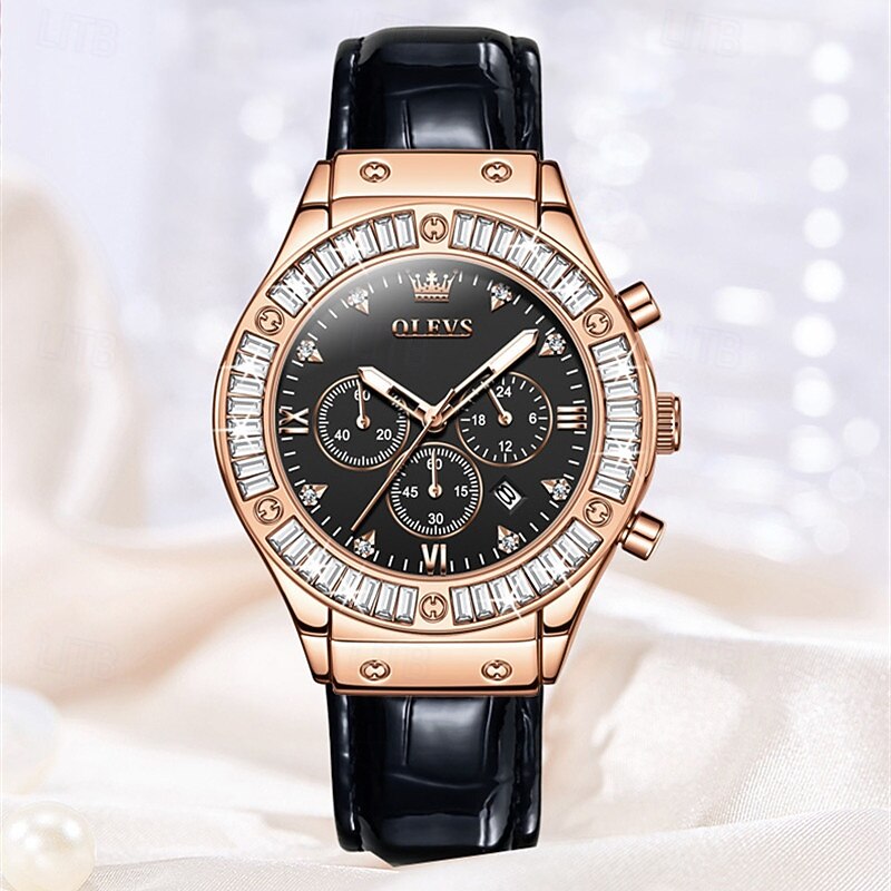 New Olevs Fashion Women'S Watch Glow-In-The-Dark Chronograph Calendar Diamond-Set Casual Waterproof Women'S Sports Watch