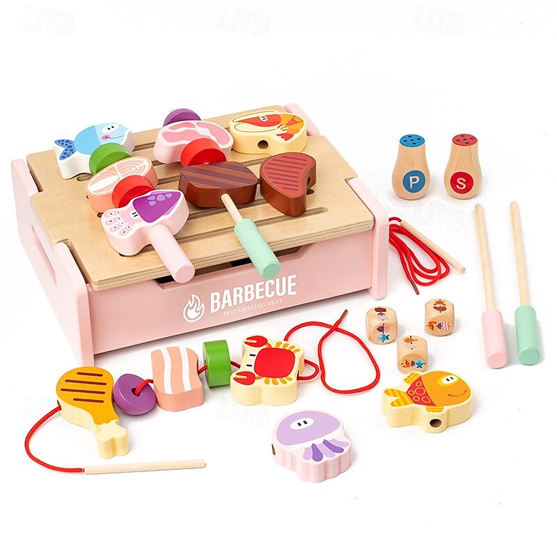 Wooden BBQ Set Colorful Playset with Food Pieces  Realistic Role-Play & Imaginative Fun for Ages 3 Years and Up2