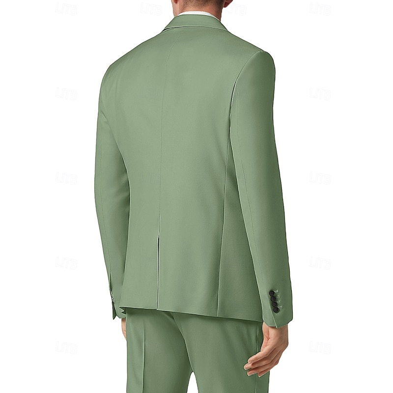Men's Wedding Business Suits Sage Dark Green Fashion Party Solid Colored Standard Fit 3 Piece Single Breasted Two-buttons3