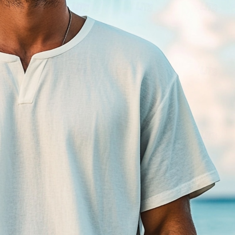 Men's Tee Cotton T Shirt Bamboo T-shirt Short Sleeve V Neck Summer Spring Solid Color Vintage Fashion Oversize Vacation Casual Daily White Top Tee for Men2