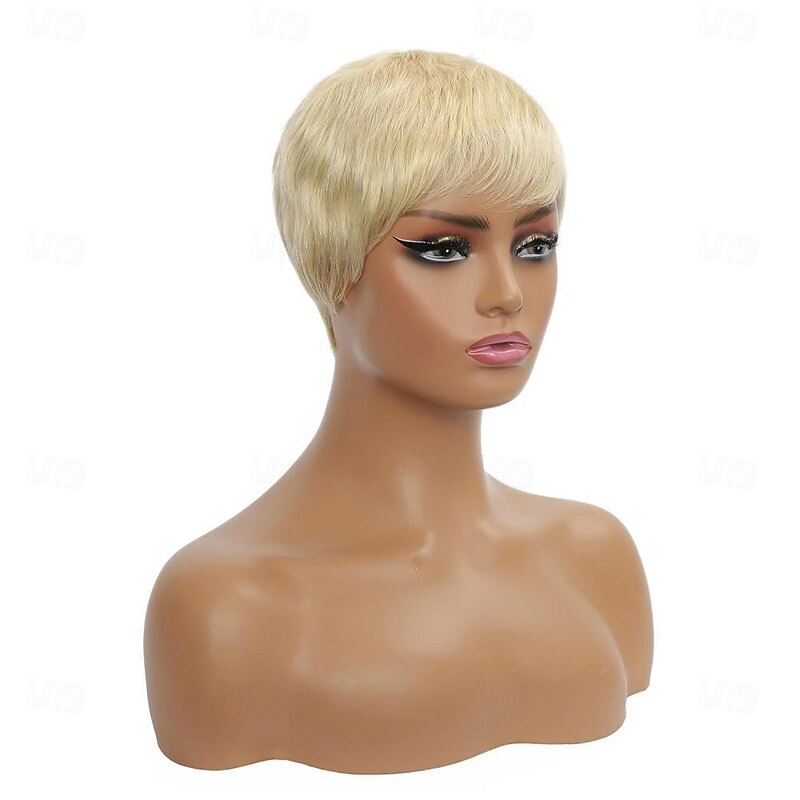 Human Hair Short Wigs Pixie Cut Wigs with Bangs Layered Wavy Wigs for Black Women Female Cosplay Theme Parties4