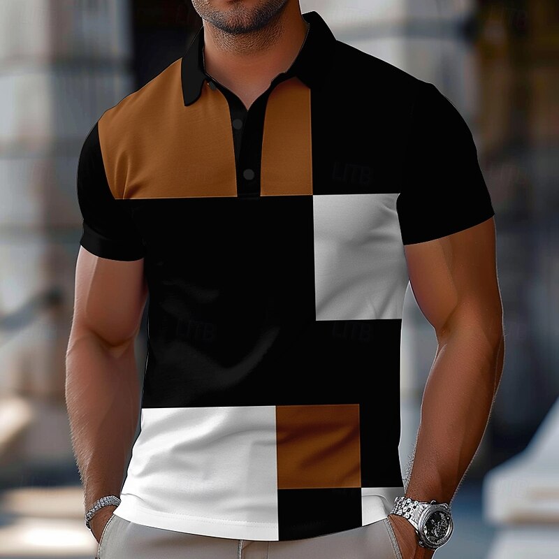 Men's Color Block Polo Short Sleeve Polo Shirts Collared Shirts Casual School Outdoor Sports Daily Wear 3D Print Summer Spring Fall Yellow Red Blue3