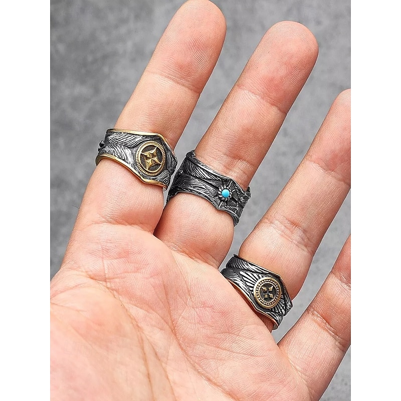 Stainless Steel Turquoise Ring with Eagle Design  Vintage Western Style Ring for Men  Unique Statement Jewelry for Casual & Outdoor Wear4
