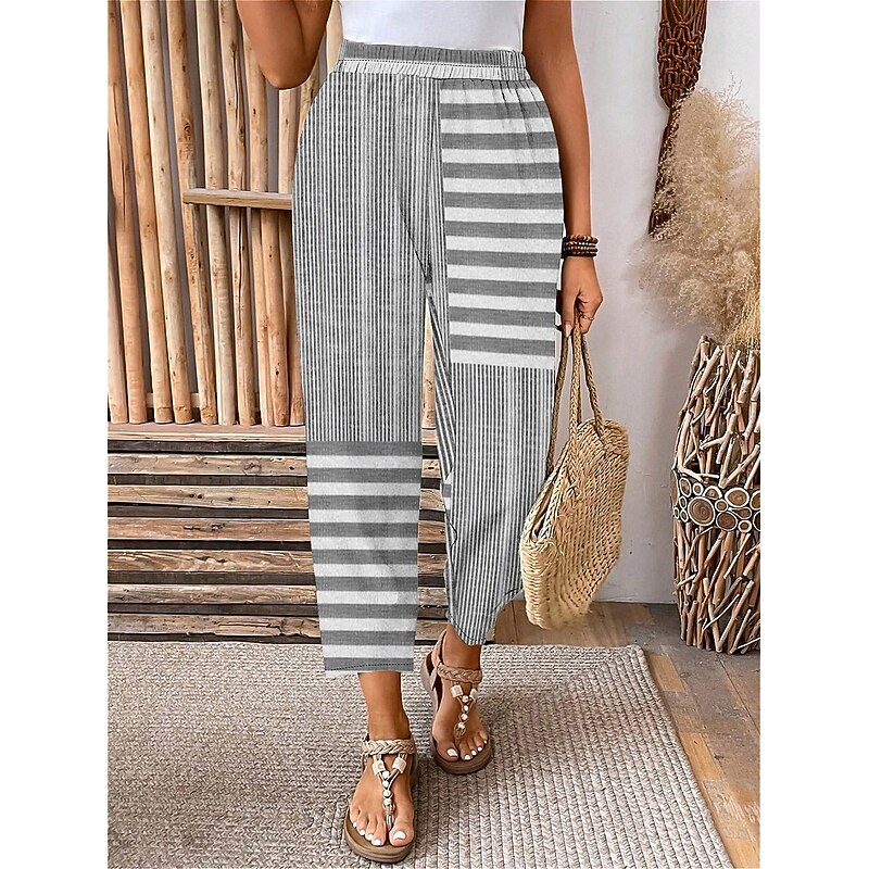 Women's EU / US Size Slacks Capri Pants Chino Calf-Length Natural Graphic Plaid Patterned Patchwork Stylish Printing Breathability Soft Outdoor Micro-elastic Casual Daily Festival