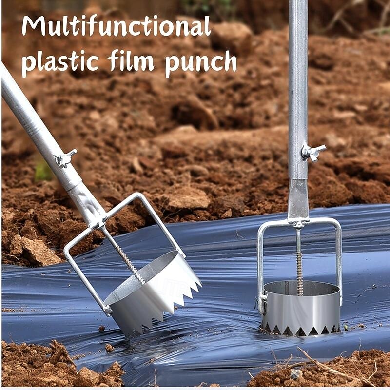 1pc Ergonomic Stainless Steel Greenhouse Film Punch Tool, Adjustable Multi-Function Hole Puncher with Galvanized Pipe Body for Gardening and Planting, Durable Metal Construction, Greenhouse Constructi
