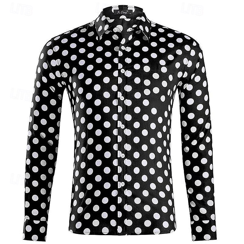 Men's Shirt Summer Shirt Casual Shirt Beach Shirt Button Up Shirt Black White Pink Red Long Sleeve Polka Dot Lapel Vacation Holiday Button-Down Clothing Apparel Polyester Fashion Casual Comfortable