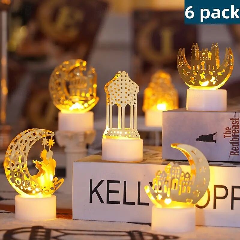 6pcs Ramadan LED Table Lamp – Vintage Candle Style Holiday Ornaments for Mubarak Home Decoration2