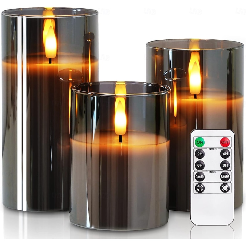 3pcs Remote Control LED Flameless Candle Lights - Battery Operated, Warm White, Christmas, Wedding & Party Decor2