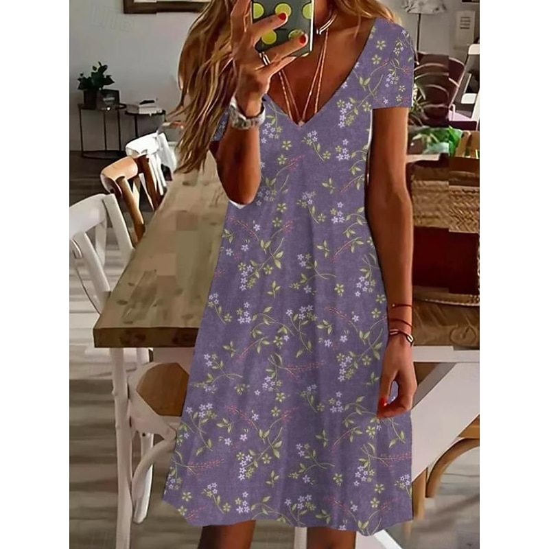 Women's Mini Dress Petite Dress T Shirt Dress Tee Dress Sundress A Line Dress Elegant Vintage Stylish Vacation Birthday Casual Regular Fit Floral Graphic Paisley Short Sleeve V Neck Pearl4