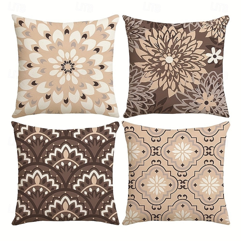 Floral Decorative Toss Pillows Cover 4PC Soft Square Couch Cushion Case Pillowcase for Farmhouse Bedroom Livingroom Sofa Chair3