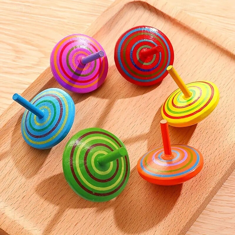 10pcs Colorful Non-toxic Wooden Spinning Top - Smooth Surface Handmade Wood Toy for Kindergarten Children - Party Bag Fillers Party Gifts Halloween Christmas Gifts4
