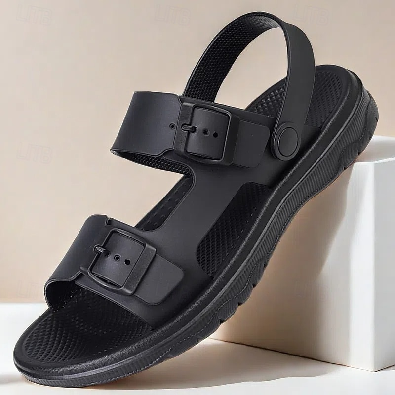 Men's Black Sport Sandals with Adjustable Buckle Straps, Comfortable Design for Outdoor, Casual and Summer Activities