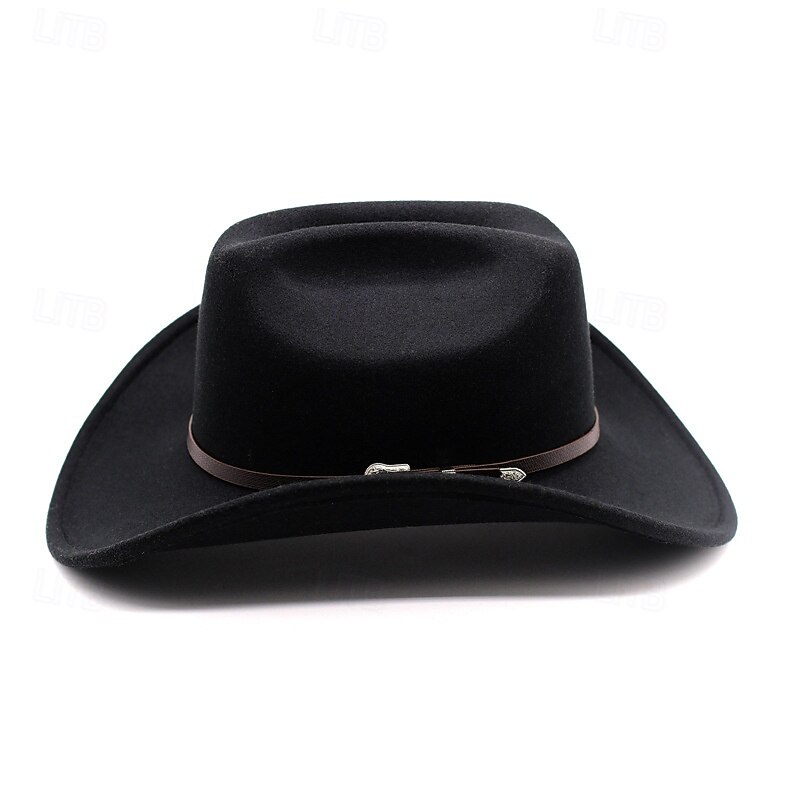 Western Men's Woolen Cowboy Hat Metal Buckle Vintage Knight Hat Chapeu Cowb4