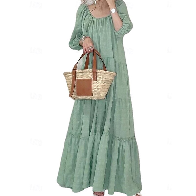 Women's Maxi Dress Casual Dress Summer Dress Basic Casual Vacation Daily Regular Fit Plain Half Sleeve Crew Neck Green Khaki Summer