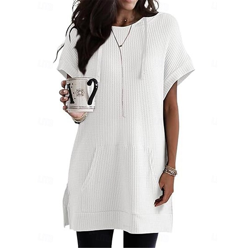 Women's Mini Dress Hoodie Dress Casual Dress Basic Casual Vacation Daily Regular Fit Plain Half Sleeve Hooded Black White Blue Fuchsia Summer