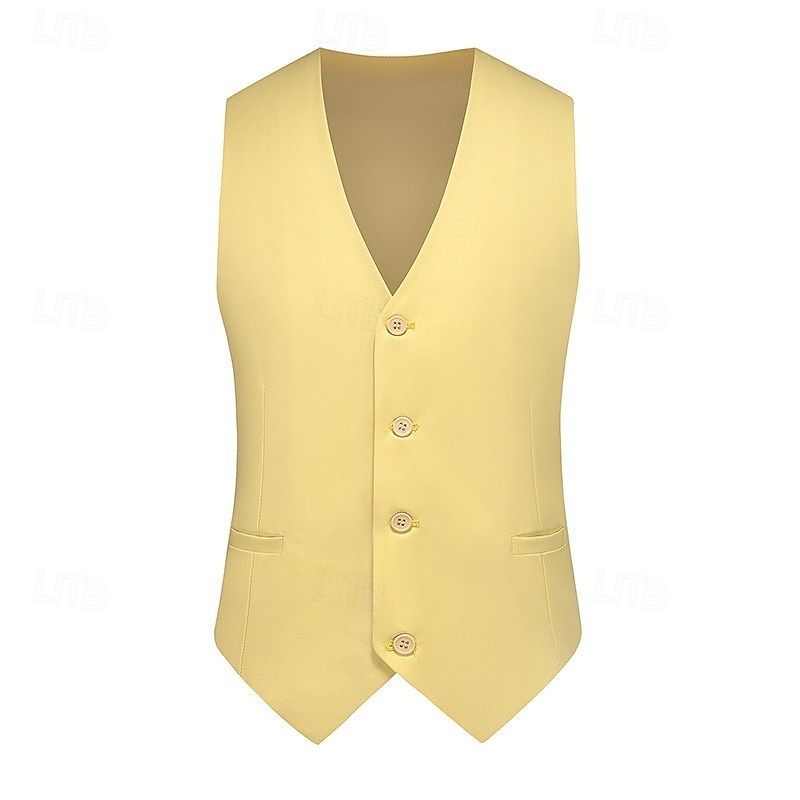 Men's Vest Waistcoat Gilet Vacation Daily Date Fashion Casual Spring & Summer Buttons Pocket Polyester Comfortable Plain Single Breasted One-button V Neck Regular Fit Black Yellow Sky Blue Dark Blue