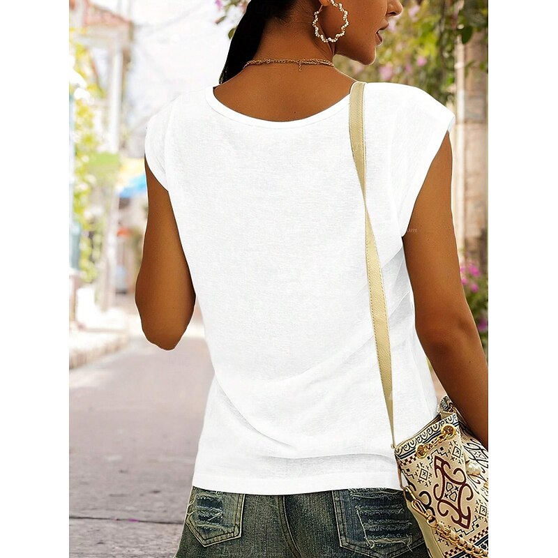Women's Funny Camisole Tank Top Graphic Letter Stylish Casual Sleeveless V Neck Regular Tops Daily Print White Summer2