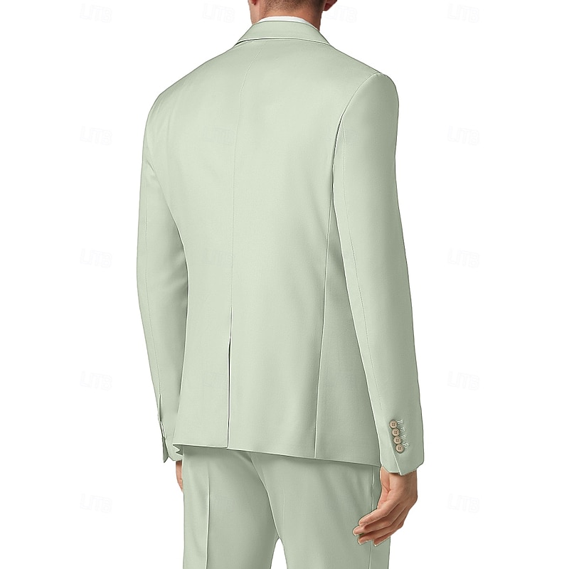 Men's Wedding Prom Suits Notch Lapel Light Green Fashion Formal Solid Colored Tailored Fit 2 Piece Single Breasted Two-buttons3