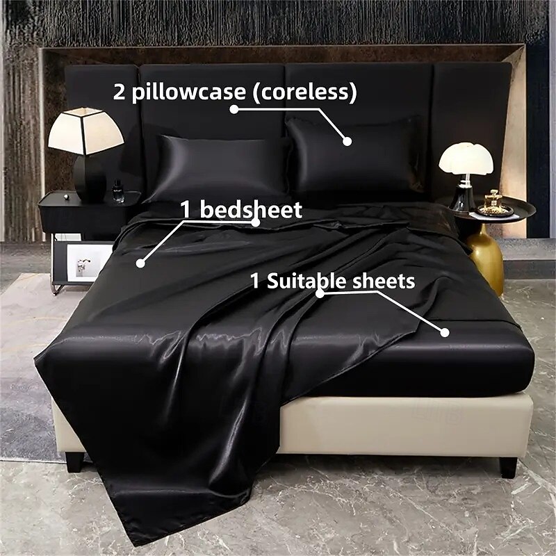 Luxury 4pcs 80g Light Luxury Color Diced Four-piece Set, 1 Suitable Bed Sheet, 1 Bed Sheet, 2 Pillowcases Suitable for Home Bedroom, Guest Room And Hotel, Good Quality And Comfortable2