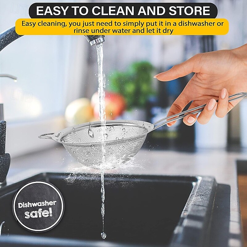 Set of 3 Fine Mesh Strainer Multifunction Stainless Steel Strainers with Sturdy Handle4