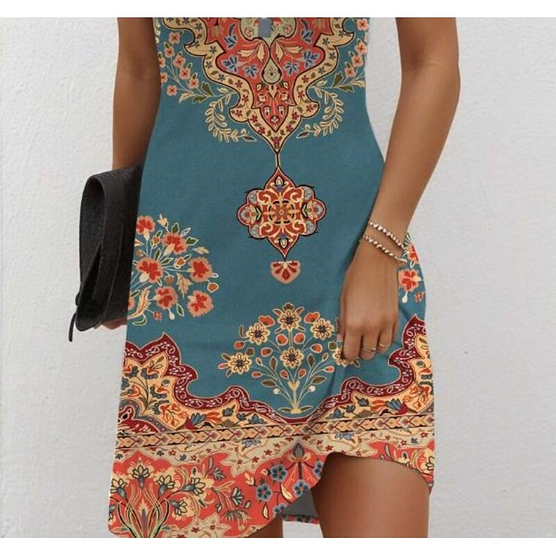 Women's Mini Dress Casual Dress Petite Dress Sundress Summer Dress Casual Vacation Daily Holiday Regular Fit Floral Graphic Bohemian Sleeveless V Neck Red Navy Blue Blue Purple Summer3