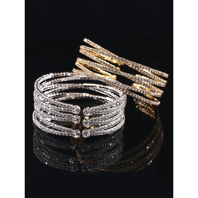 Women's Multi-layered Rhinestone Cuff Bracelet - Elegant Silver Jewelry with Sparkling Rhinestones for Weddings, Parties and Special Occasions3