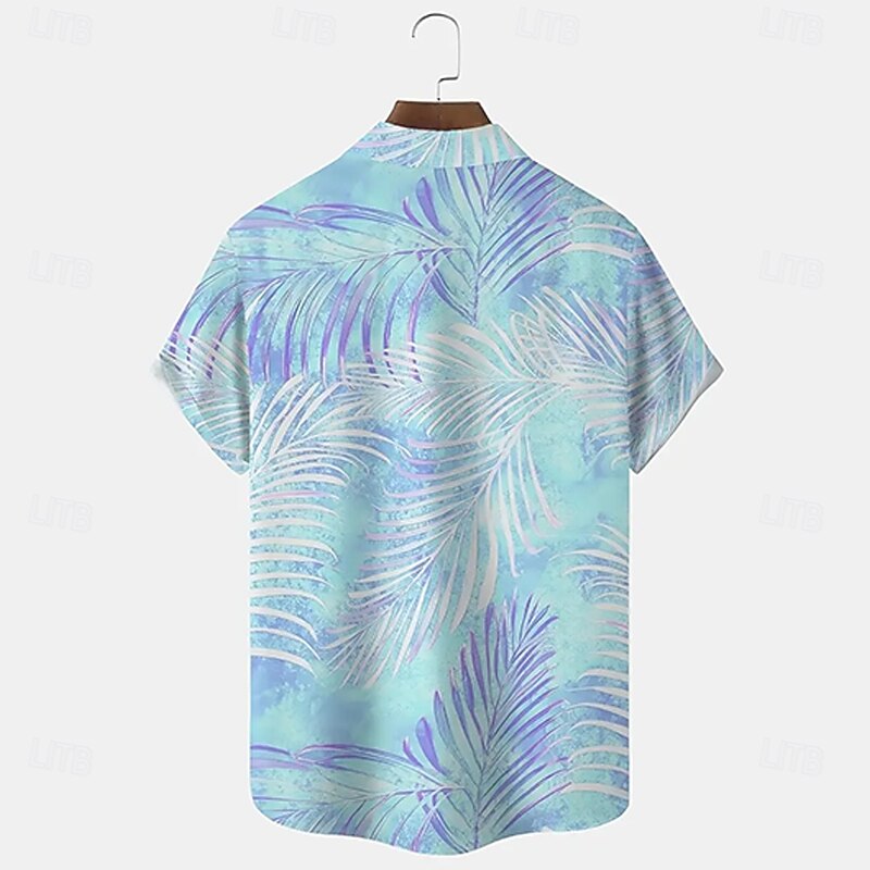 Men's Palm Leaf Tropical Plants Summer Hawaiian Shirt Button Up Shirt Short Sleeve Hawaiian Resort Vacation Casual Holiday Summer Turndown 3D Print Collared Shirts Front One Pocket Blue2