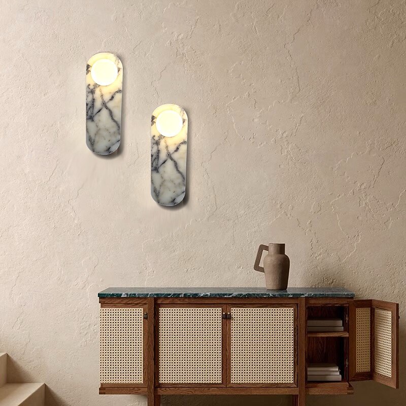 Modern Marble Effect Wall Sconce with Circular LED Light for Living Room Decoration 85-265V2