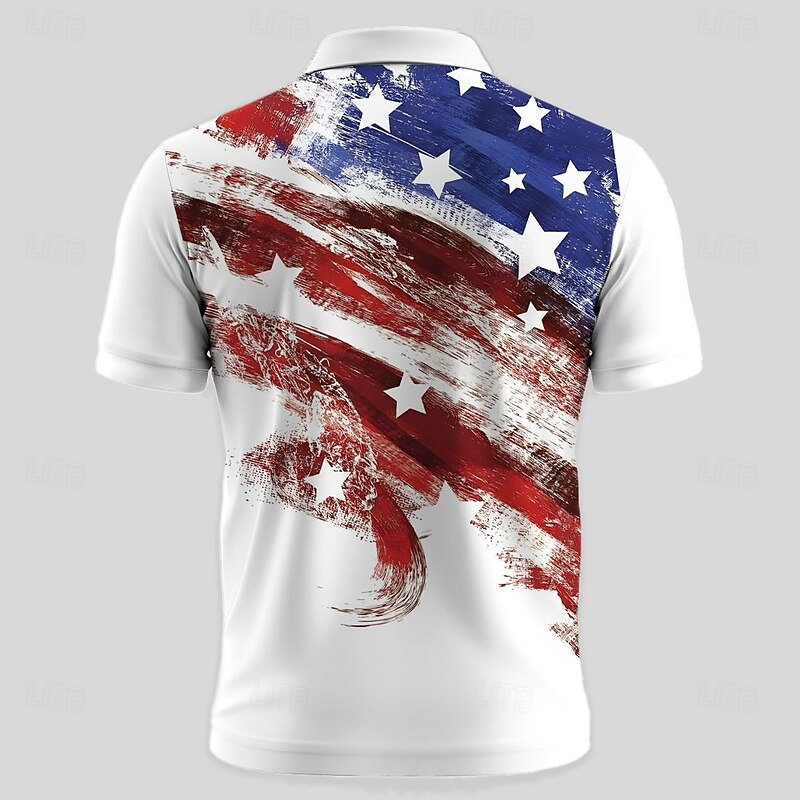 Men's American US Flag Polo Short Sleeve Polo Shirts Collared Shirts Casual School Outdoor Daily Wear Buttons 3D Print Summer Spring Fall Blue2