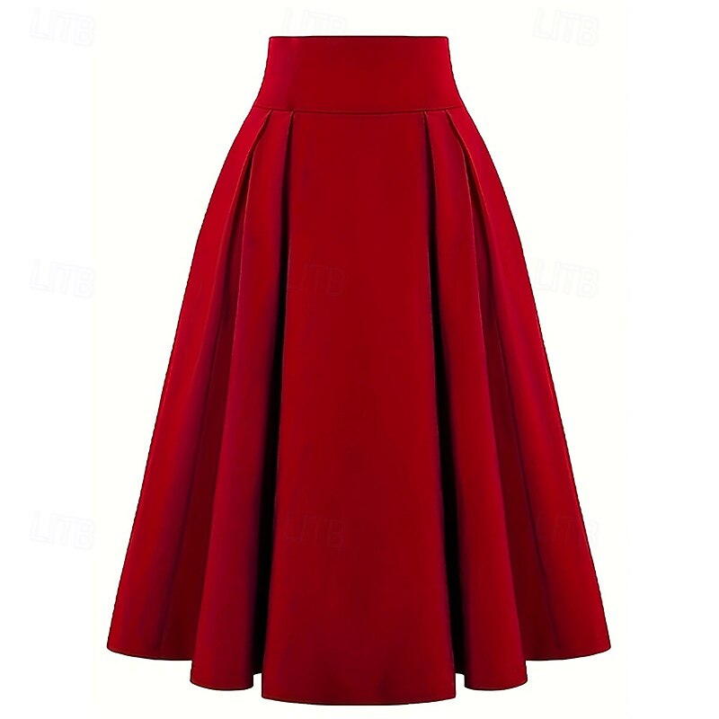 Retro Vintage 1950s Rockabilly Long Length Swing Skirt Solid Color Fancy Dress Women's Christmas Carnival New Year Casual Daily Wear Tea Party Adults' Skirt Summer2
