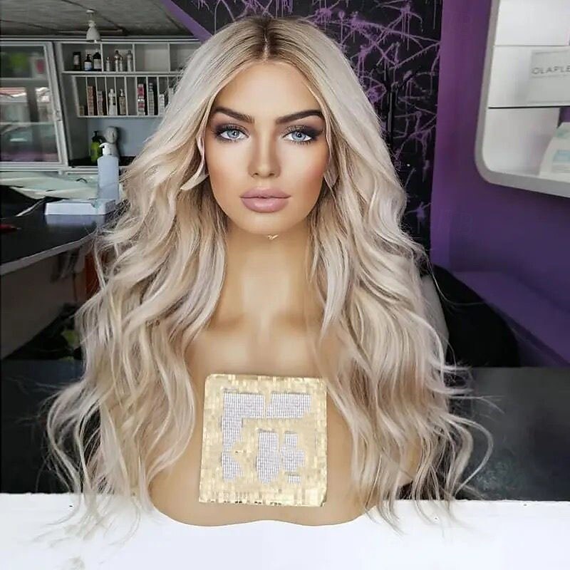 Brazilian 100% Virgin Hair 5x5 Closure Glueless Wigs 13x4 Lace Front Wig Wavy Ash Blonde Ombre Human Hair Wig Pre-Plucked For Women